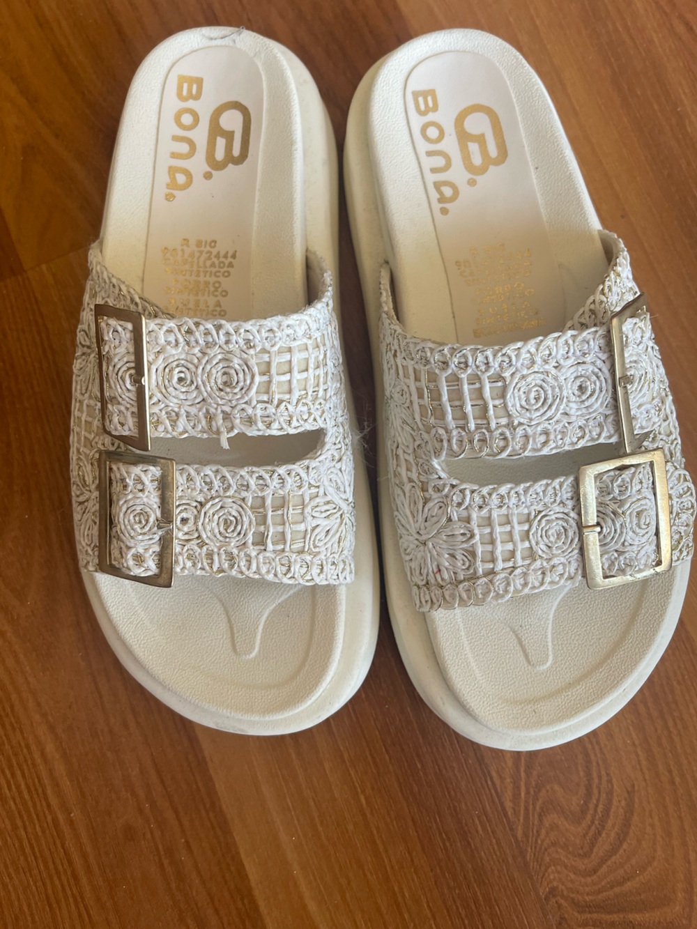 Women's Cream Crochet Double-Buckle Slide Sandals NWOT!